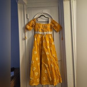 Indian Silk Jacquard Dress, Mustard